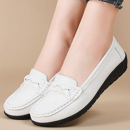 Women Loafers Soft Leather Flats, Slip-On Casual Shoes, White Flat Shoes for Women