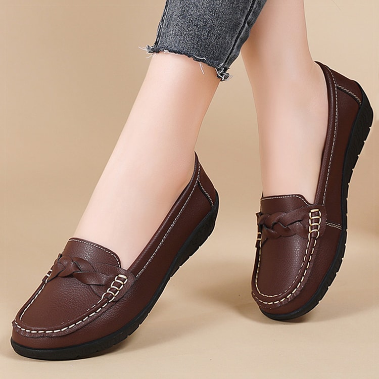 Women Loafers Soft Leather Flats, Slip-On Casual Shoes, White Flat Shoes for Women