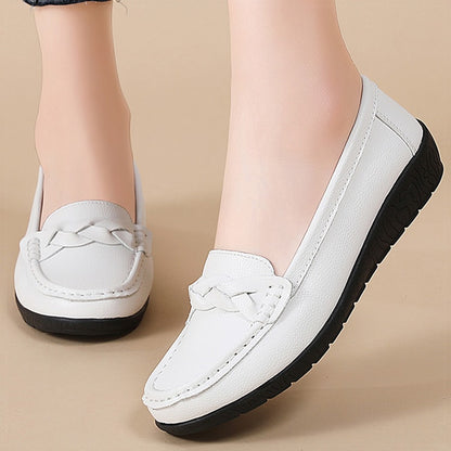 Women Loafers Soft Leather Flats, Slip-On Casual Shoes, White Flat Shoes for Women
