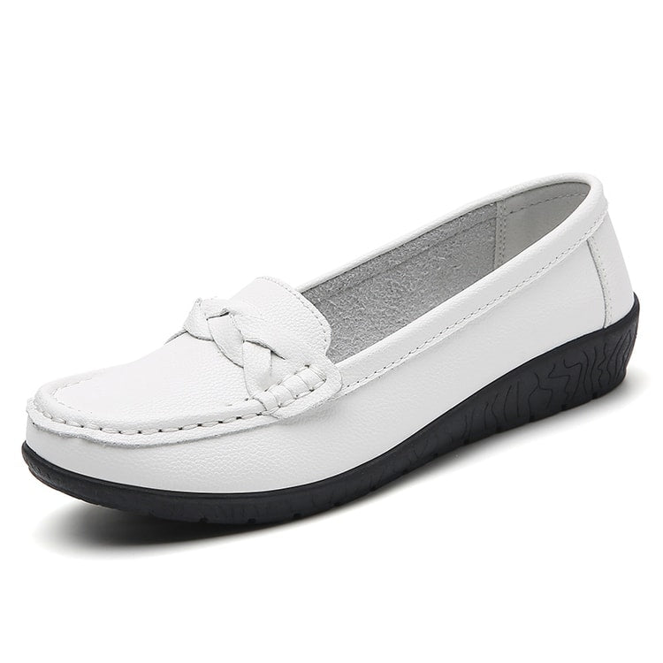 Women Loafers Soft Leather Flats, Slip-On Casual Shoes, White Flat Shoes for Women