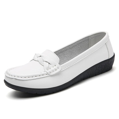Women Loafers Soft Leather Flats, Slip-On Casual Shoes, White Flat Shoes for Women
