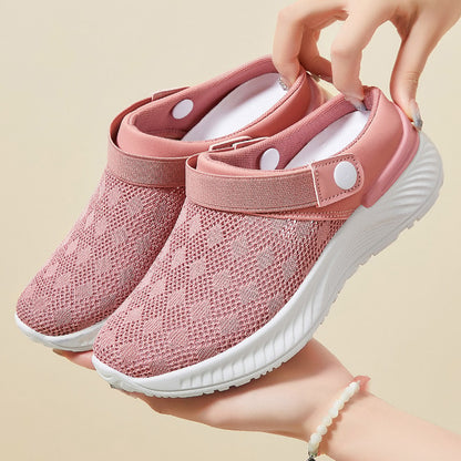 Summer new women's shoes fashion casual breathable mesh slippers shoes a slip-on half support shoes women's shoes