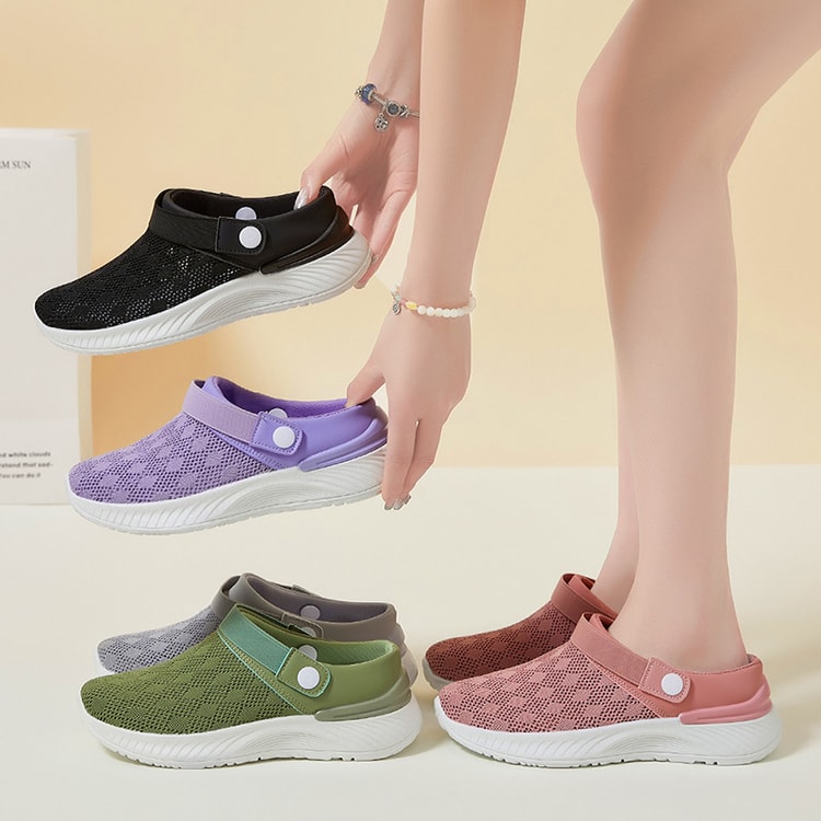 Summer new women's shoes fashion casual breathable mesh slippers shoes a slip-on half support shoes women's shoes
