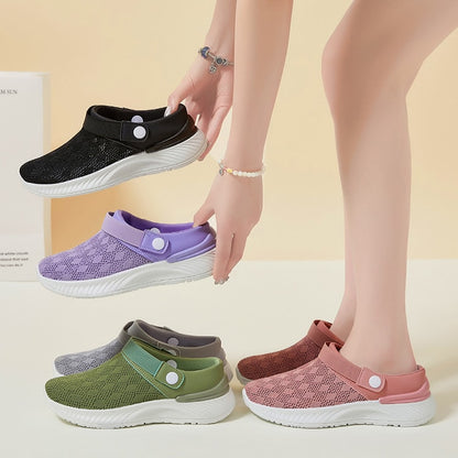Summer new women's shoes fashion casual breathable mesh slippers shoes a slip-on half support shoes women's shoes