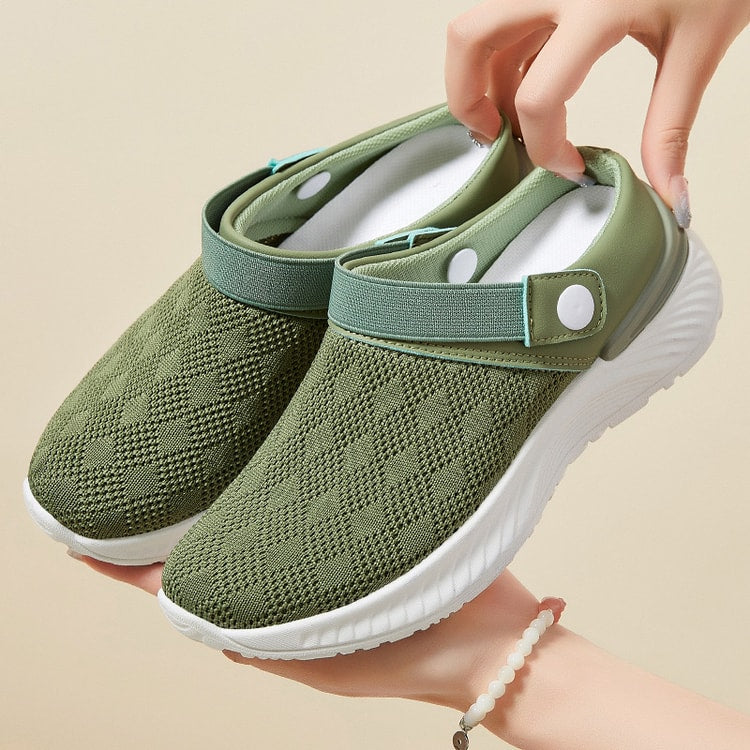 Summer new women's shoes fashion casual breathable mesh slippers shoes a slip-on half support shoes women's shoes