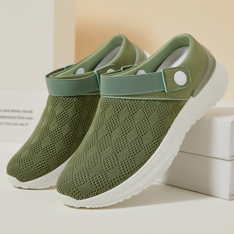 Summer new women's shoes fashion casual breathable mesh slippers shoes a slip-on half support shoes women's shoes