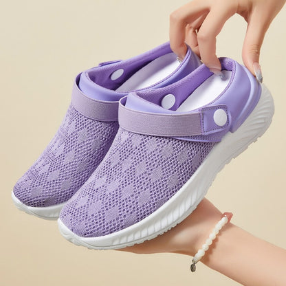 Summer new women's shoes fashion casual breathable mesh slippers shoes a slip-on half support shoes women's shoes